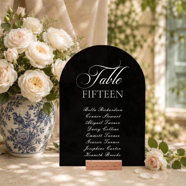 Classic Chic Black Alphabetical Table Number Sign (Creator Uploaded)