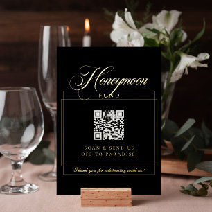 Classic Chic Black Calligraphy Honeymoon Fund Sign