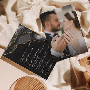 Classic Chic Black Gold Script With Photo Wedding Invitation