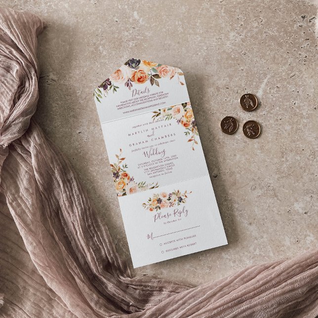 Classic Chic Boho Floral Wedding   All In One Invitation (Creator Uploaded)