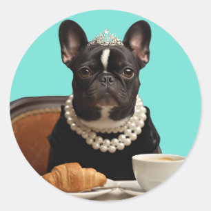 Classic Chic Breakfast Poster–Inspired Pug Art  Round Sticker
