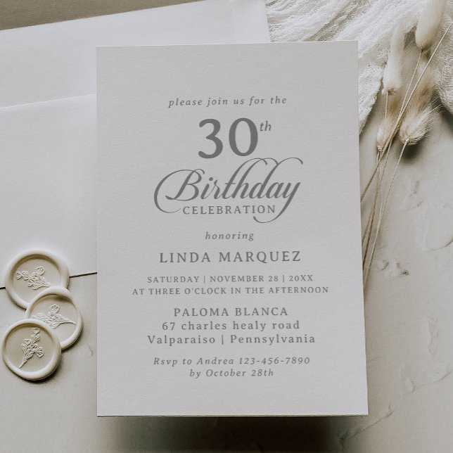 Classic Chic Calligraphy 30th Birthday Party Invitation (Creator Uploaded)