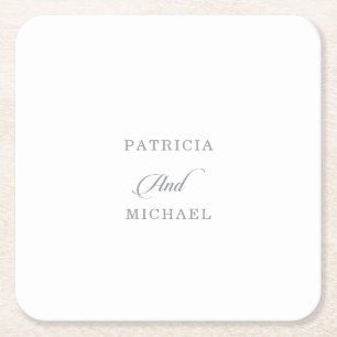 Classic Chic Calligraphy Wedding Square Paper Coaster