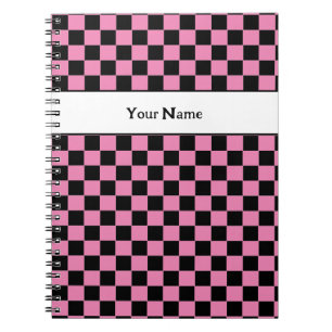Classic Chic Chequered Pink and Black Custom Name Notebook