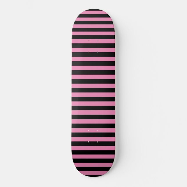Classic Chic Cute Pink and Black Stripes Skateboard (Front)