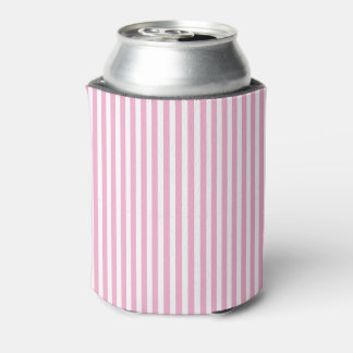 Classic Chic Cute Pink and White Vertical Striped Can Cooler