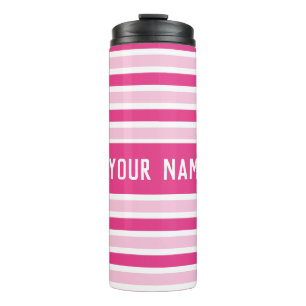 Classic Chic Cute Preppy Name Pink White Stripes  Thermal Tumbler