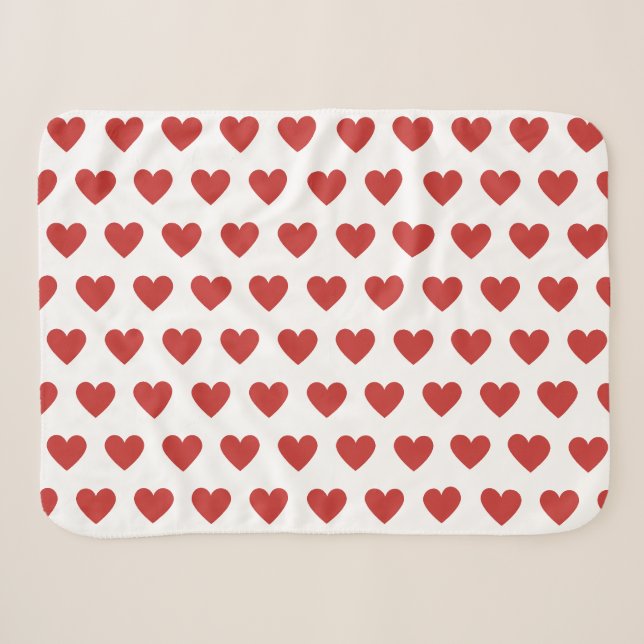 Classic Chic Cute Red Heart Pattern on White Sherpa Blanket (Front (Horizontal))