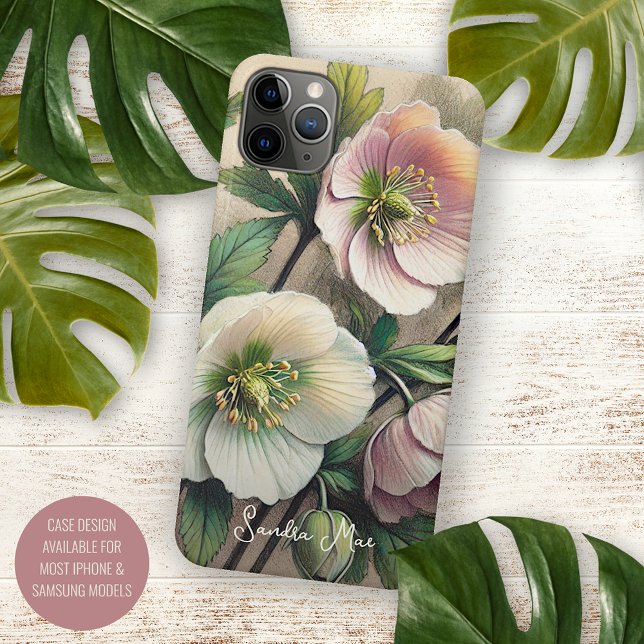 Classic Chic Helleborus Fine Art Botanical Drawing iPhone Case (Creator Uploaded)