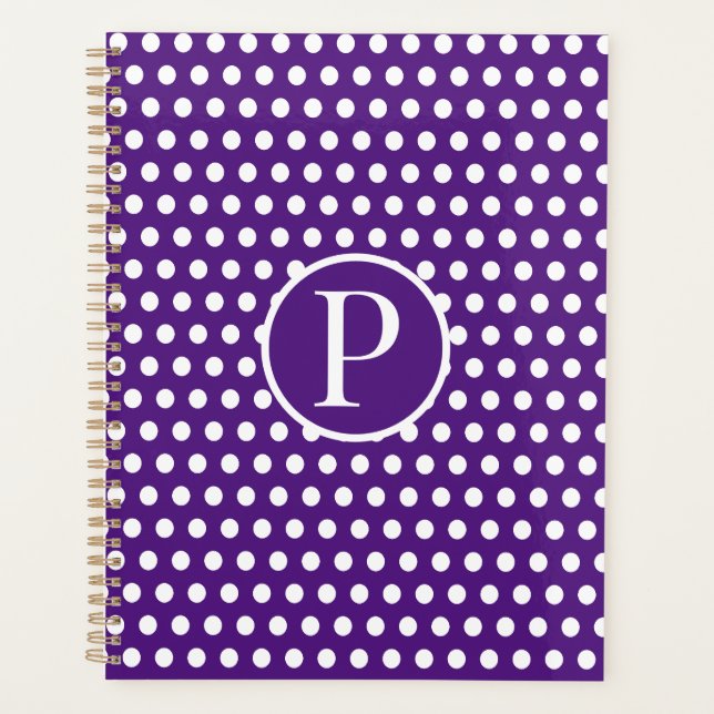 Classic Chic Purple initial letter Polka Dot  Planner (Front)