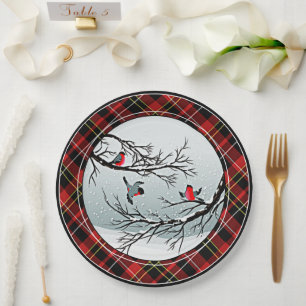 Classic Chic Red Black Yellow White Tartan Pattern Paper Plate