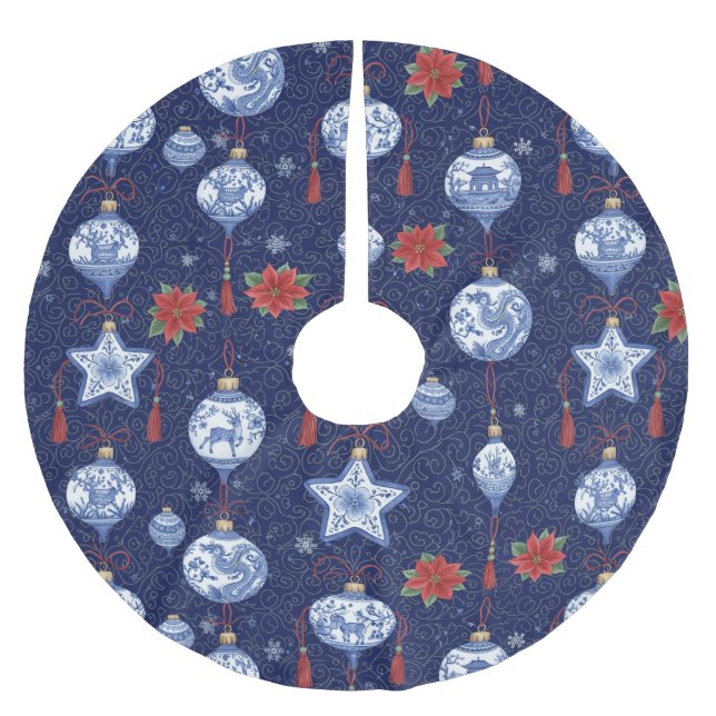 Classic Chinoiserie Christmas Ornament Brushed Polyester Tree Skirt (Front)