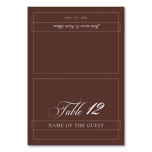 Classic Choco Brown Ivory Calligraphy Place Card (Front)