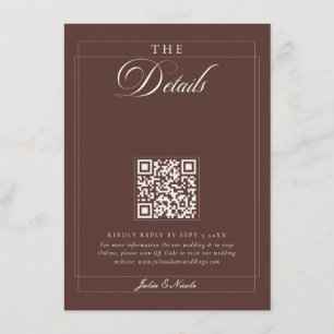Classic Choco Brown Ivory Calligraphy QR Details Enclosure Card
