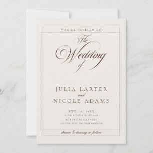 Classic Choco Brown Ivory Calligraphy QR Wedding Invitation