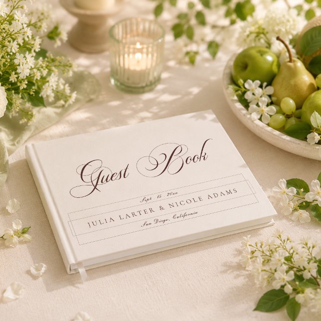 Classic Choco Brown Ivory Calligraphy Wedding Guest Book (Creator Uploaded)