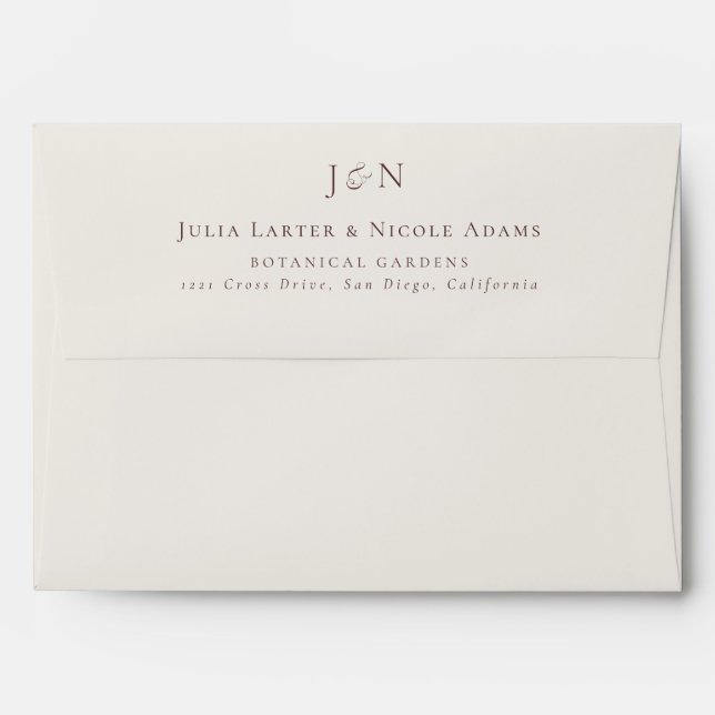 Classic Choco Brown Ivory Monogram Calligraphy Envelope (Back (Top Flap))