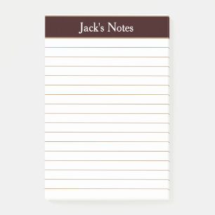 Classic Chocolate Brown Lined Personalized Post-it Notes