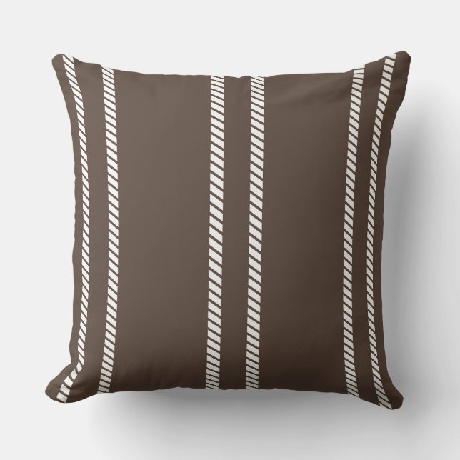Classic Chocolate Brown with Stripes Throw Pillow (Front)