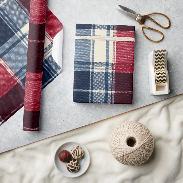 Classic Christmas Blue and Red Plaid Wrapping Paper (Crafts)