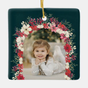 Classic Christmas Botanical Annual Keepsake Photo Ceramic Ornament