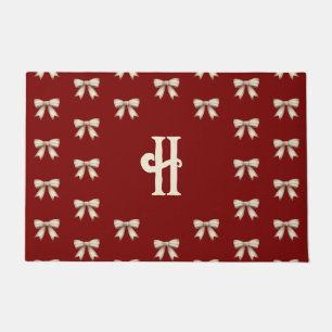 Classic Christmas Bows Red Monogram Doormat