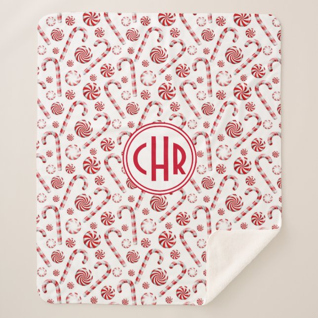 Classic Christmas Candy Cane Car Sherpa Blanket (Front)