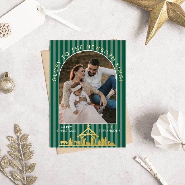 Classic Christmas Carol Christian Nativity Photo Foil Holiday Card (Creator Uploaded)