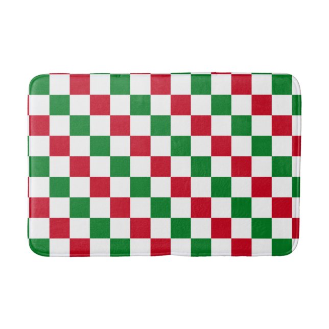 Classic Christmas Chequerboard Pattern Bath Mat (Front)