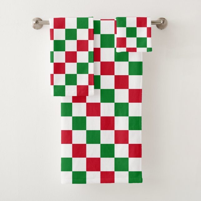 Classic Christmas Chequerboard Pattern Bath Towel Set (Insitu)