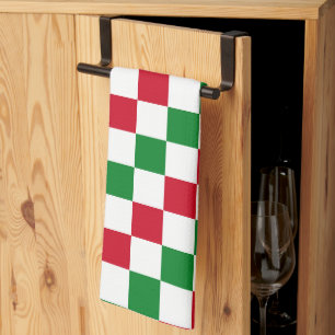 Classic Christmas Chequerboard Pattern Kitchen Towel