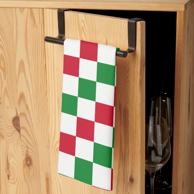 Classic Christmas Chequerboard Pattern Kitchen Towel (Thirds Fold)