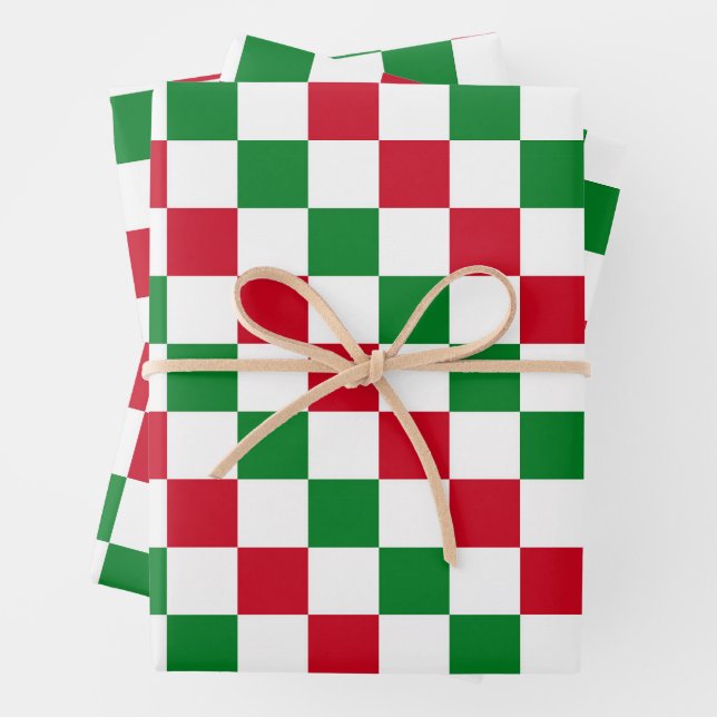 Classic Christmas Chequerboard Pattern Wrapping Paper Sheet (In situ)