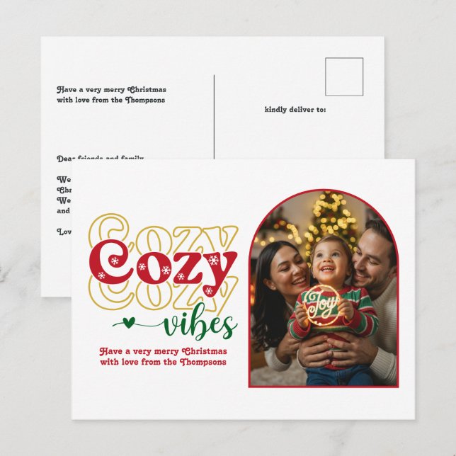 Classic Christmas Cozy Vibes Retro Christmas Photo Holiday Postcard (Front/Back)