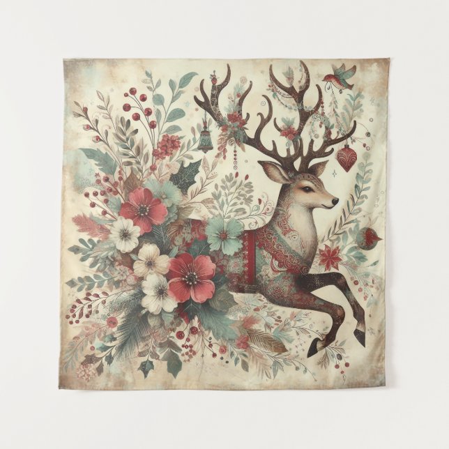 Classic Christmas Deer Tapestry (Front)