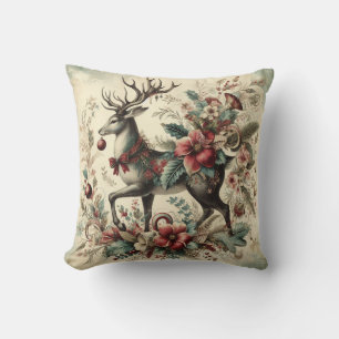 Classic Christmas Deer Throw Pillow