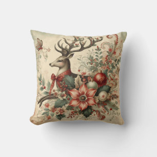 Classic Christmas Deer Throw Pillow