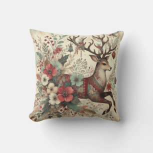 Classic Christmas Deer Throw Pillow