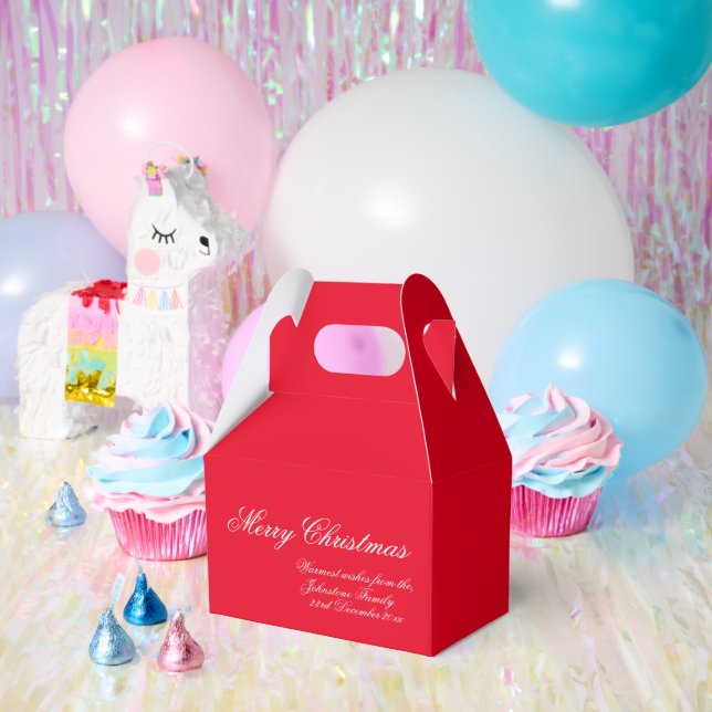 Classic Christmas Elegant Script Family Name Red   Favor Box (Party)