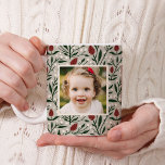 Classic Christmas Floral 2 Photo  Coffee Mug<br><div class="desc">This beautiful mug features a hand drawn floral pattern in traditional Christmas colours of deep green, burgundy red, and ivory over a sand / beige background. The style goes with many different decor themes - rustic, farmhouse, vintage, contemporary, traditional, and more. There are two photo templates, as well as text...</div>