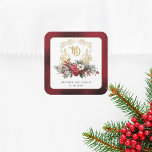 Classic Christmas Floral Crest Monogram Wedding Square Sticker<br><div class="desc">Timeless and elegant yet festive holiday-themed wedding design featuring classic hand-drawn gold floral crest accented by a colourful spray of red and white Christmas flowers and evergreens. This custom formal template includes editable text fields as well as custom calligraphy text graphics and a gold textured border. The outside border features...</div>