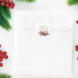 Classic Christmas Floral Crest Monogram Wedding Square Sticker<br><div class="desc">Timeless and elegant yet festive holiday-themed wedding design featuring classic hand-drawn gold floral crest accented by a colourful spray of red and white Christmas flowers and evergreens. This custom formal template includes editable text fields.</div>