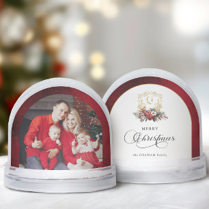 Classic Christmas Floral Crest Photo Snow Globe