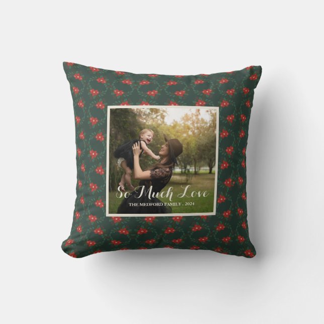 Classic Christmas Floral Frame Custom Photo Throw  Pillow (Front)