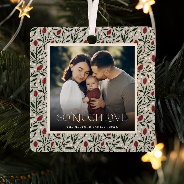 Classic Christmas Floral Frame Photo Metal Ornament (Creator Uploaded)