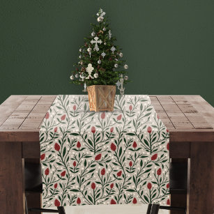 Classic Christmas Floral Pattern Rustic Short Table Runner