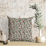 Classic Christmas Floral Pattern Throw Pillow<br><div class="desc">This beautiful holiday throw pillow features a hand drawn floral and greenery pattern in classic, traditional Christmas colours of deep green, burgundy red, and ivory over a custom colour background (shown in light sand beige). Stylish decor that fits any home, whether your look is rustic, vintage, contemporary, cottage, farmhouse, or...</div>