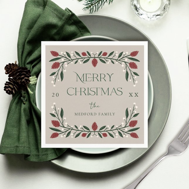 Classic Christmas Florals Personalized Napkin (Creator Uploaded)