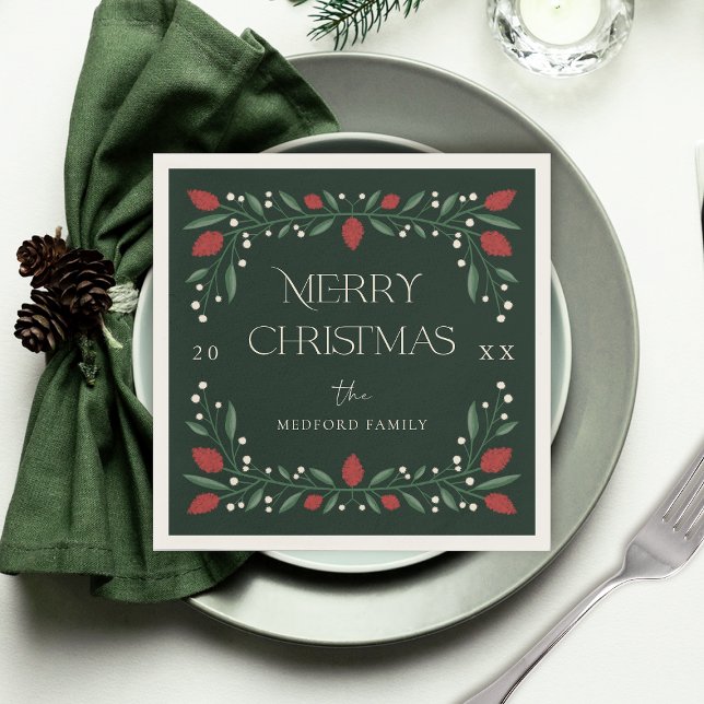 Classic Christmas Florals Personalized Napkins (Creator Uploaded)