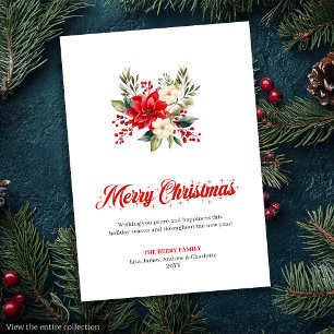 Classic Christmas Flowers Watercolor Greeting Card